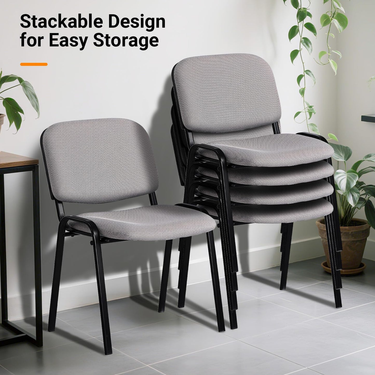 VINGLI Waiting Room Stacking Chairs, 5-Pack Mesh Church Conference Stackable Chair Set, for Office Guest & Reception Meeting Rooms, Lobby, Simple&Space-Saving, Mesh-Grey