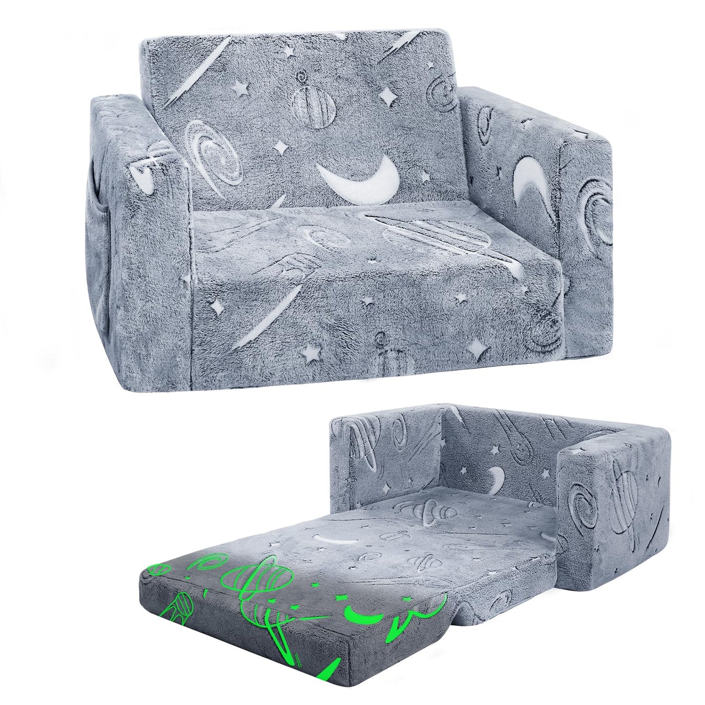 inhand Toddler Chair Comfy,2-in-1 Soft Toddler Couch Fold Out for Kids,Convertible Sofa to Lounger,Gift for Girls and Boys Birthday,Space,Medium