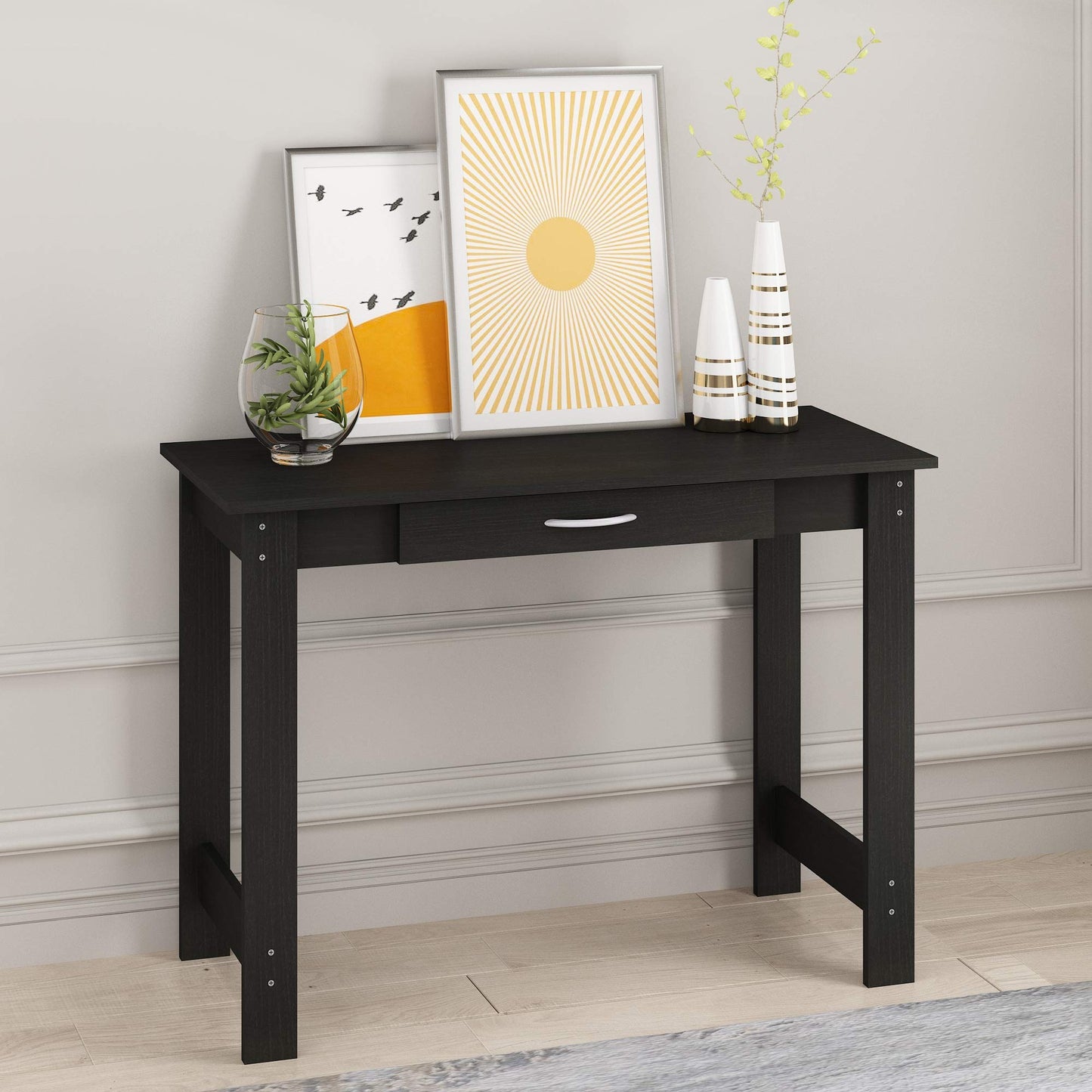 FURINNO Jaya Writing Desk For Residential Use With DrawerBlack, Blackwood, Large