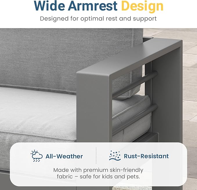 Wisteria Lane Metal Patio Furniture Sofa, All-Weather Outdoor Couch
