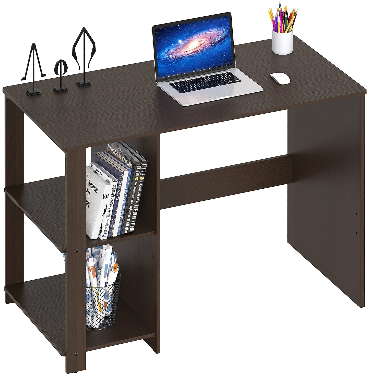 SHW 38-Inch Home Office Computer Desk with Shelves, Espresso