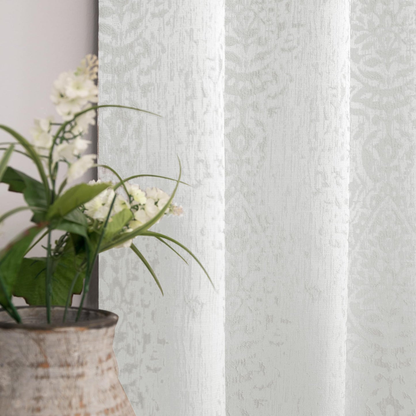Mrs.Naturall Greige Curtains for Bedroom 45 Inch Length, Off White 50% Blackout Black Out Grommet Boho Damask Window Treatments Curtain Drapes, Cream
