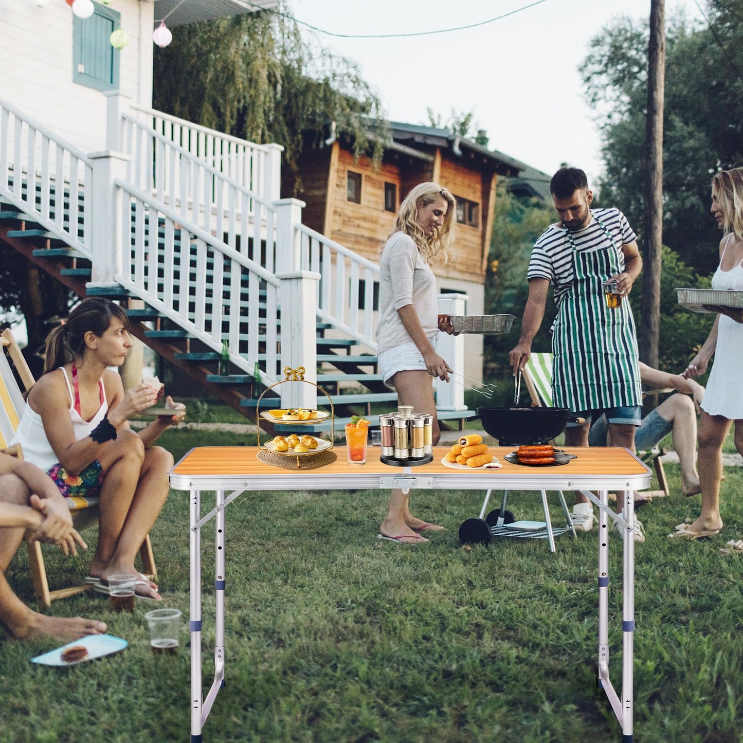 GODECOR 4.0 Ft Folding Portable Camping Table with Three Adjustable Heights, RV Tables for Inside a Camper, Outdoor, BBQ, Dining, Picnic, Beach, Garden, Party, Yellow