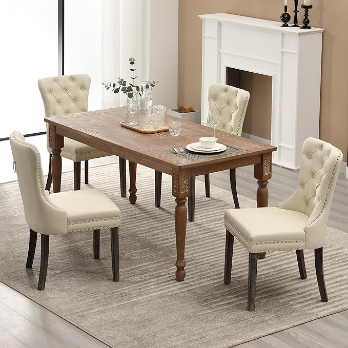KCC Faux Leather Dining Chairs Set of 6, Upholstered High-end Tufted Dining