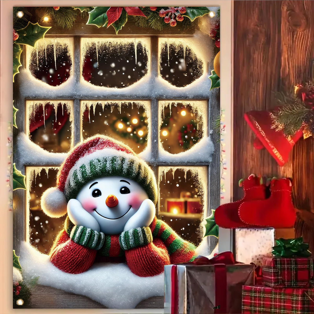 Saoplasa Christmas Window Cover Xmas Snowman Winter Decoration for Home Holiday Outdoor Window Clings 47x31 Inch Xmas Frosted Glass Sticker Removable Festive Mural for Living Room Kids Bedroom Decor