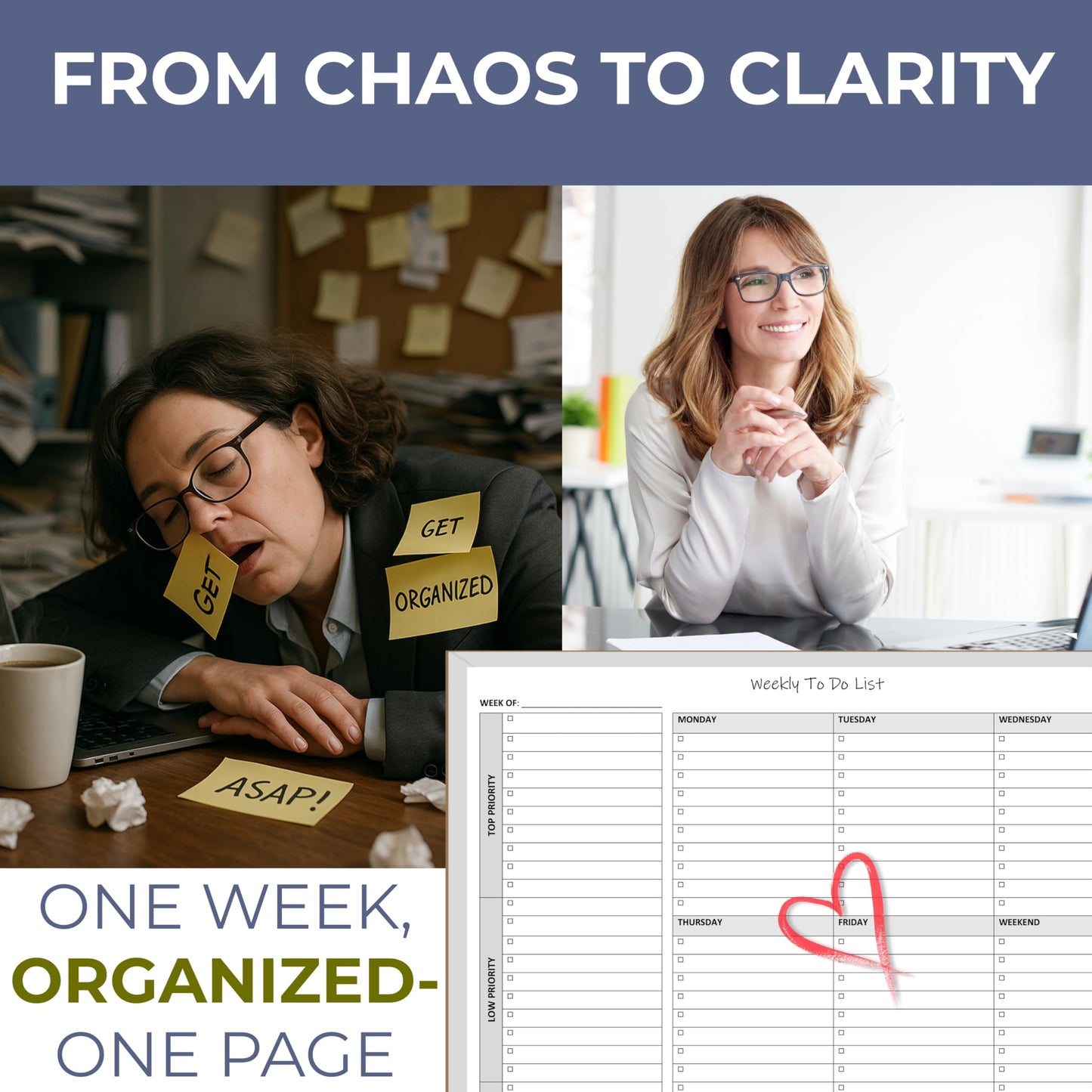 Life Charge Weekly Planner Notepad for Work & Home, Weekly To Do List Pad with Daily Checklist, Priority & Notes, 60 Pages, 8.5 x 11 Letter, Landscape