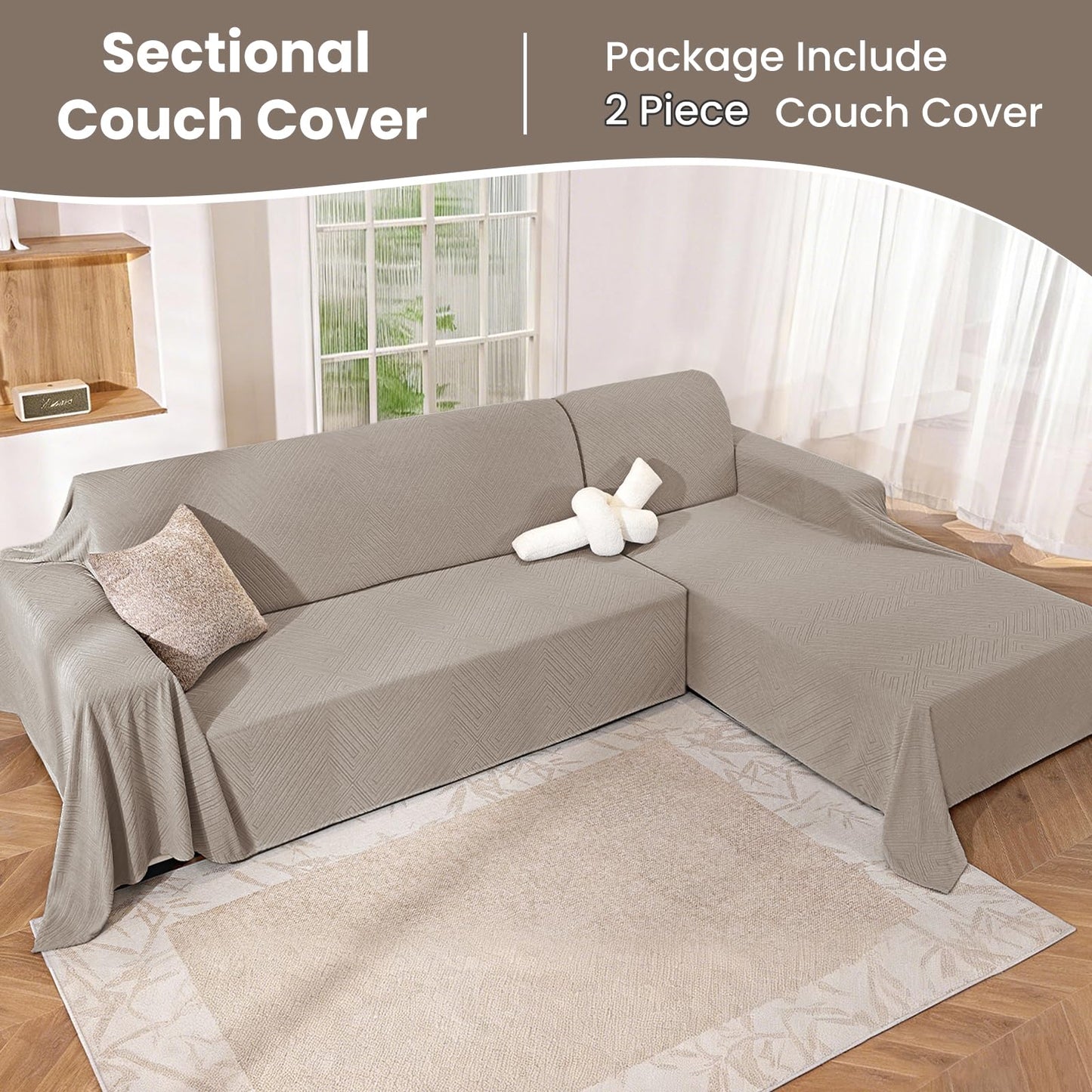 CYCMACO Sectional Couch Covers for Dogs 2 Pieces, Pet Couch Covers for Sectional Sofa, Washable L Shaped Couch Cover, Couch Blanket Furniture Protector (X-Large: 78" x 110" + 78" x 118", Khaki)