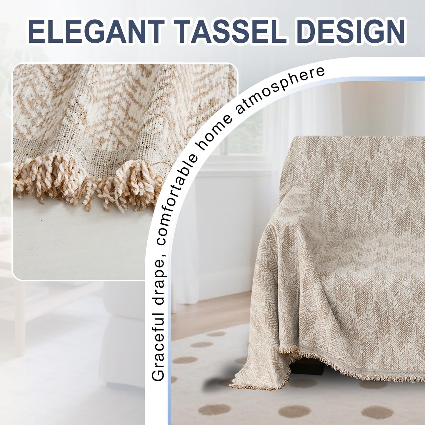 SYJOVIA Sectional Couch Covers L Shaped Sofa Cover Blanket 2 Pieces 1OO% Waterproof Couch Cover for Dogs Pets Washable Chenille Sofa Slipovers 71"x118" + 71"x134" (XX-Large, Khaki Wave)