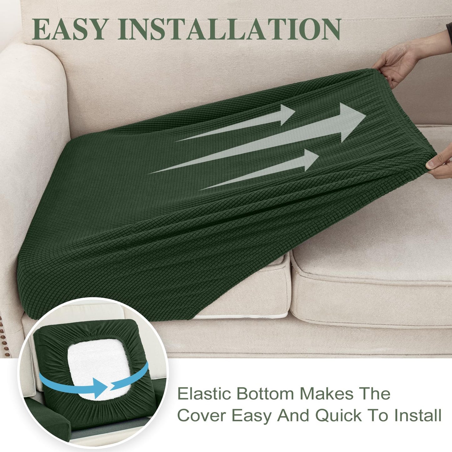 LA MEACK Couch Cushion Covers for Sectional Sofa L Shape Washable Separate Seat Chaise Couch Cover Stretch Sofa Slipcovers with 2 Pcs Pillowcases(3 Seater + 1 Chaise, Green)