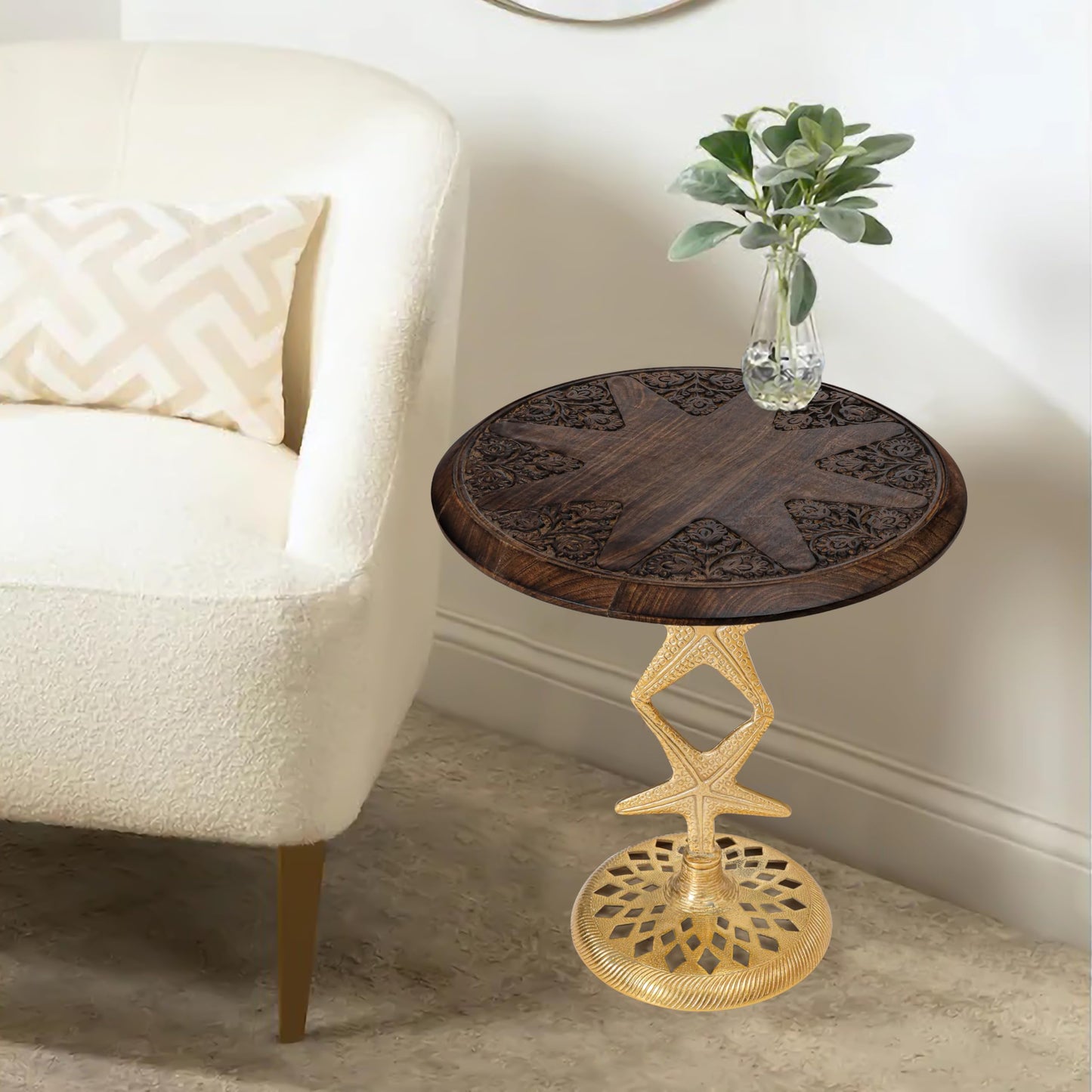 Alpha Living Home Side Table,End Table,End Tables Living Room,Side Tables Living Room,Nightstands,Small Side Table, Modern Nightstand for Bedroom, Corner & Office (Walnut Gold), 18x20.5