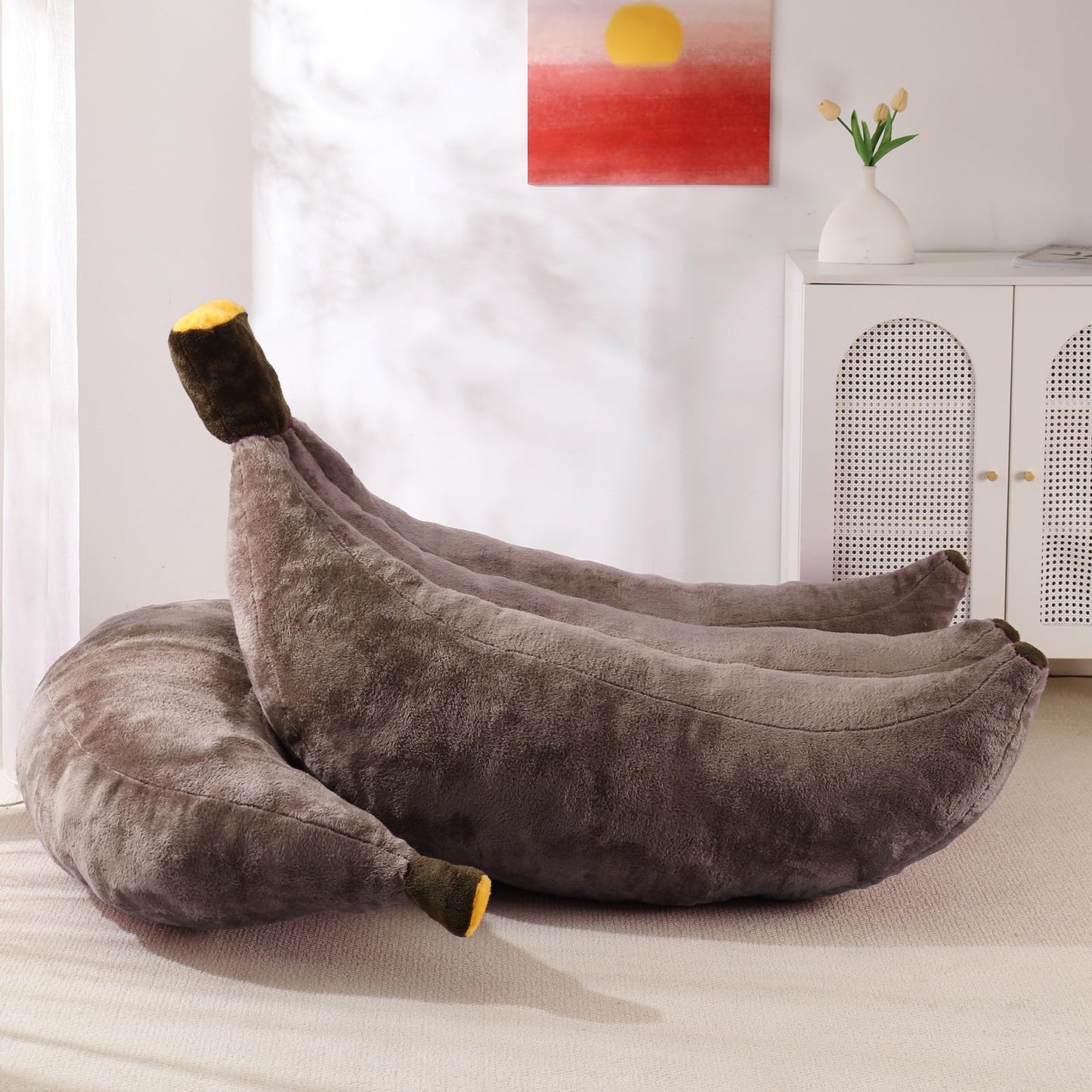 IEVENW Banana Bean Bag Chair with Ottoman, Floor Sofa Bed with Footrest, Comfy Convertible Lounger for Adults, Plush Couch for Bedroom, Living Room or Dorm, L-Coffee