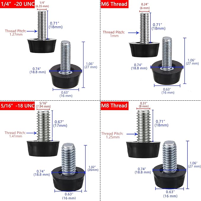 5/16“-18 UNC Thread Adjustable Furniture Levelers Screw in Threaded, Galvanized