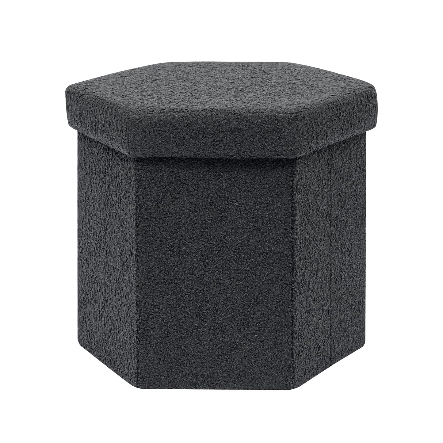 ZOLANOful Hexagon Storage Ottoman, Foldable Boucle Footrest with Hidden Storage, Upholstered Ottoman Footstool for Living Room, Bedroom, Dorm, Entryway, 15 x 16.9 x 15 Inches, Darkgrey