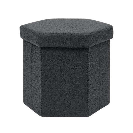 ZOLANOful Hexagon Storage Ottoman, Foldable Boucle Footrest with Hidden Storage, Upholstered Ottoman Footstool for Living Room, Bedroom, Dorm, Entryway, 15 x 16.9 x 15 Inches, Darkgrey