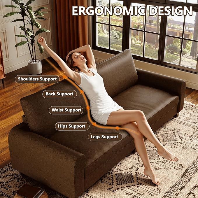 EASE MOOSE 88.5" Large Seat Faux Leather Loveseat Sofa, Waterproof and