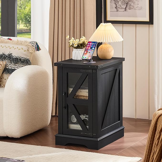 Joaxswe Narrow Night Stand for Small Spaces, Farmhouse Side End Table