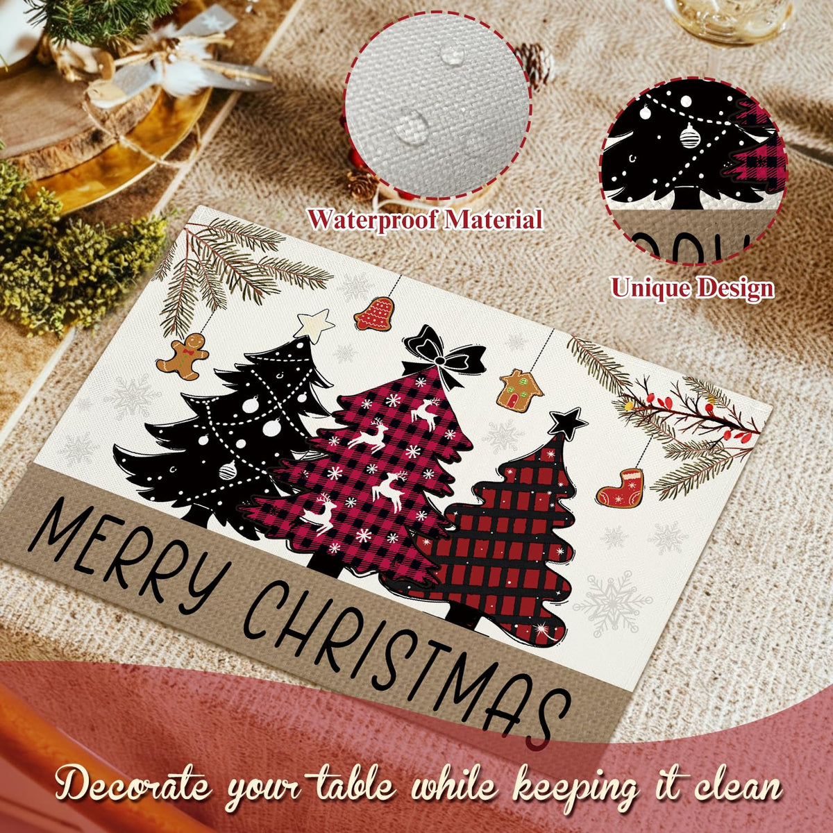 Christmas Tree Snowflakes Placemats Set of 4 Winter Gifts for Christmas Women Rustic Holiday Placemats Decor for Xmas Party Outdoor Home Kitchen Dining Recyclable Table Mats 12x18 inch - DH718
