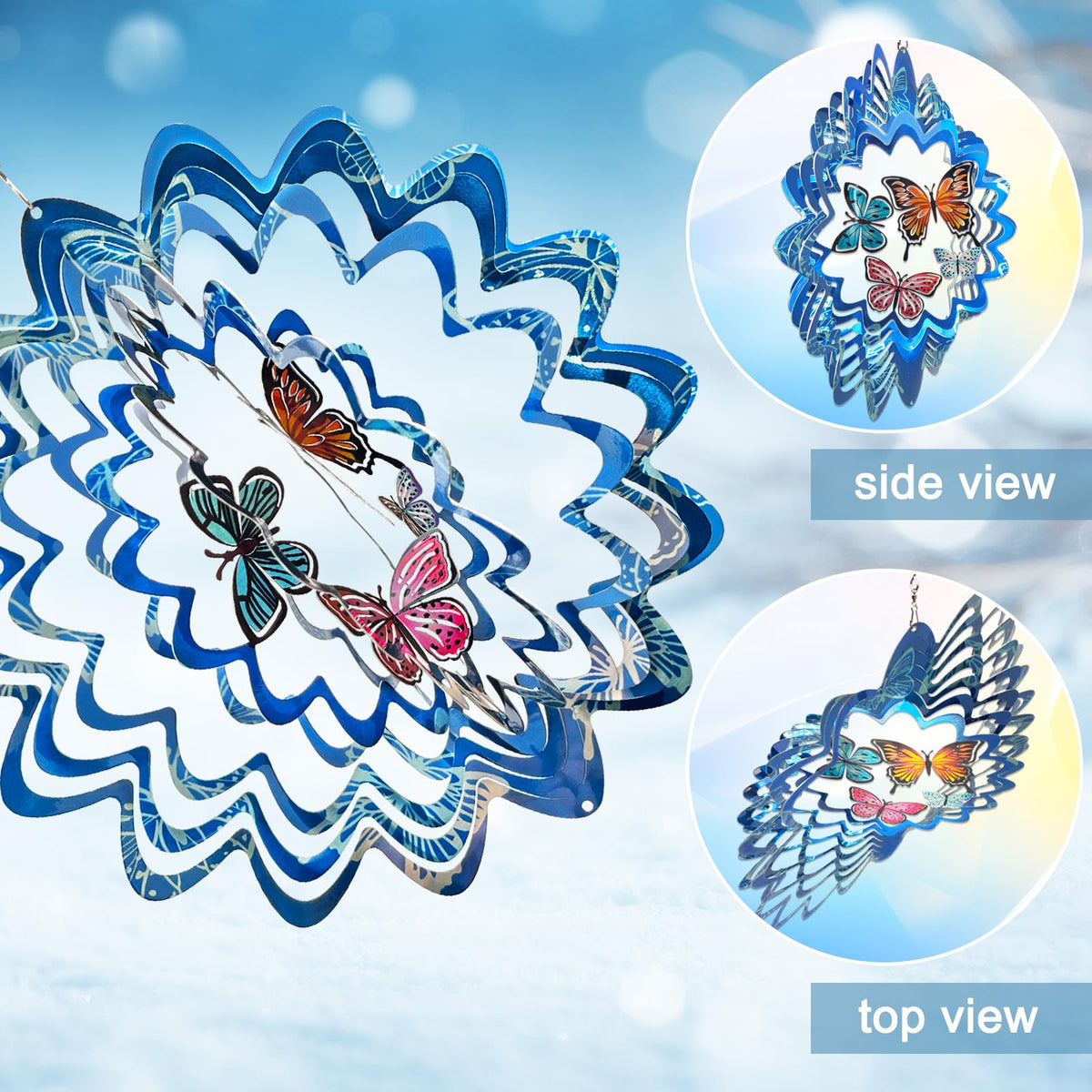 Eiryhope Butterfly Wind Spinner - 12inch Laser-Cut Stainless Steel Wind Spinners | 3D Kinetic Garden Decoration & Yard Art for Outdoor | Butterfly Gifts for Women, Mother, Wife, Grandma & Holidays