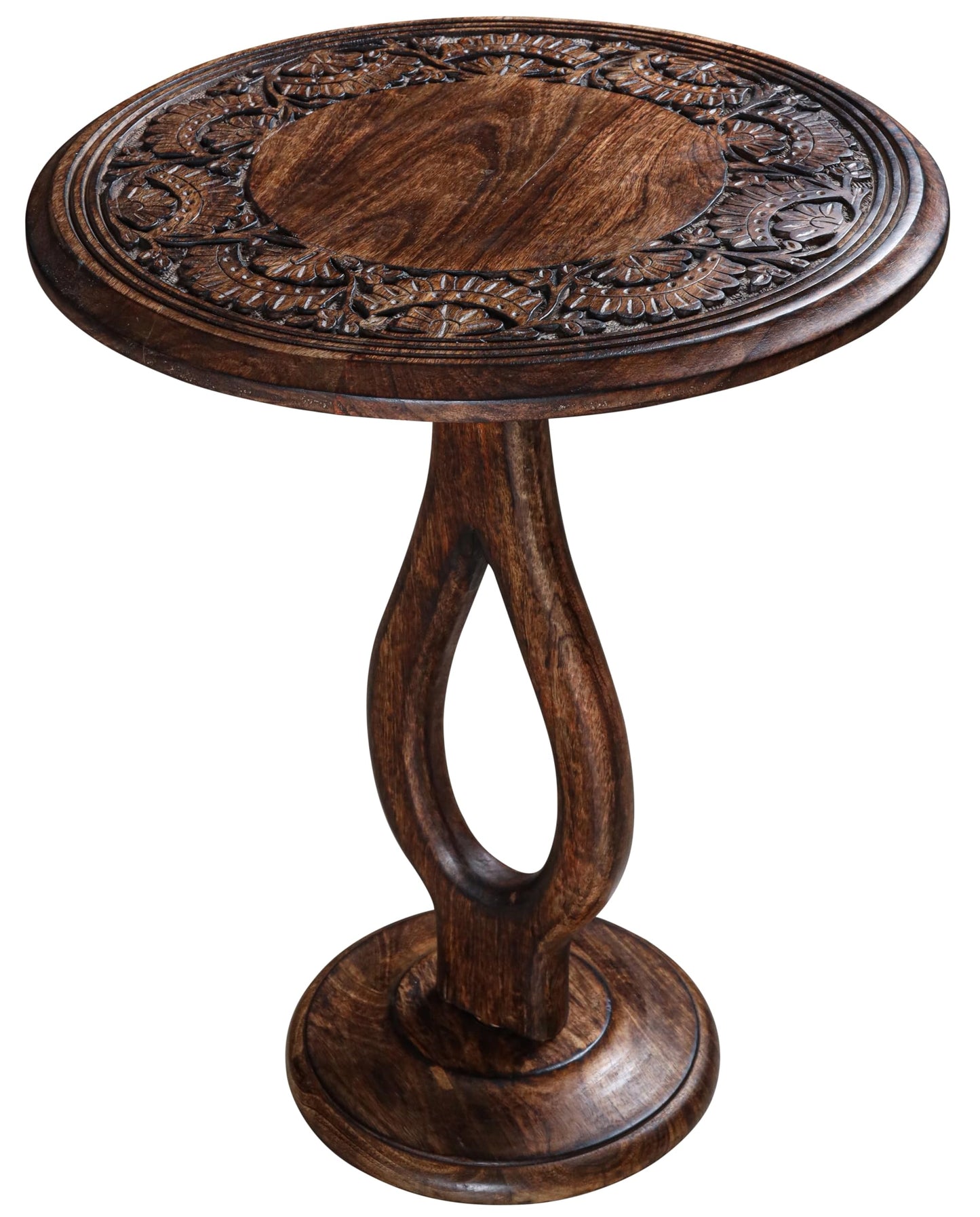 Side Tables Round – Small Drink Table for Small Spaces, Modern Accent Nightstand with Hand-Carved Top & Solid Wood Tables for Living Room, Bedroom, Office – Burnt Finish_18x22 Pride Styles
