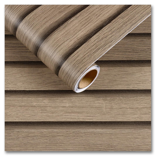 CRE8TIVE Wide 24"x354" Brown Wood Slats Wallpaper Peel and Stick Wood Grain Contact Paper Waterproof Self Adhesive Wood Panel Removable Wallpaper Wooded Stripe Look Paper for Furniture Walls Classroom