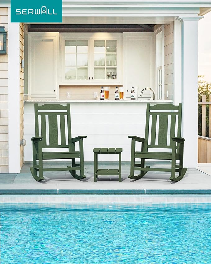 SERWALL Oversized Rocking Chair Set of 4 Outdoor, HDPE Outdoor Rocking Chair