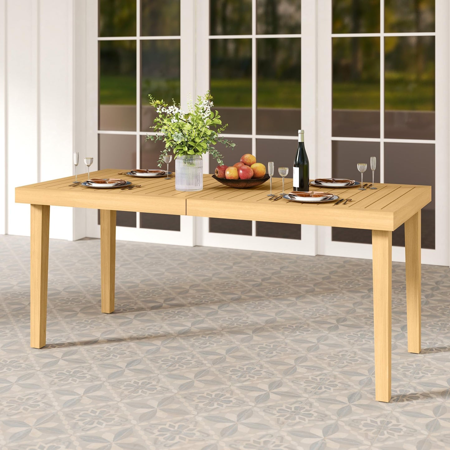 FansaFurn Patio Dining Table Acacia Wood Picnic Table for Backyard Lawn Garden Deck Indoor, Beige