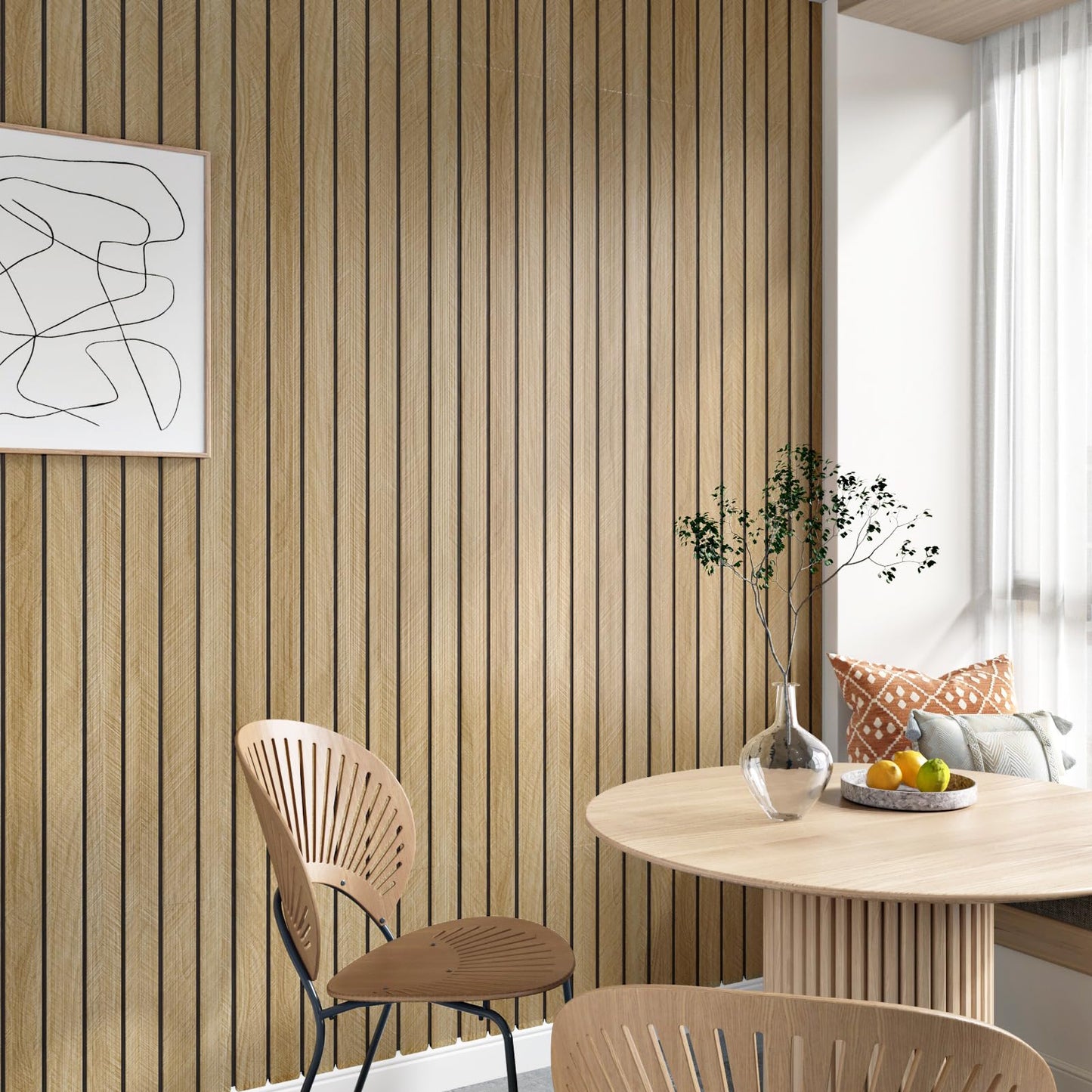 STICKEEP 3D Brown Wood Wall Panels 197"x11.8" Acoustic Slat Wall Paneling Peel and Stick Wood Panels Self Adhesive Flexible Veneer Wooden Slats Wallpaper for Bedroom Living Room Workshop Wall Decor