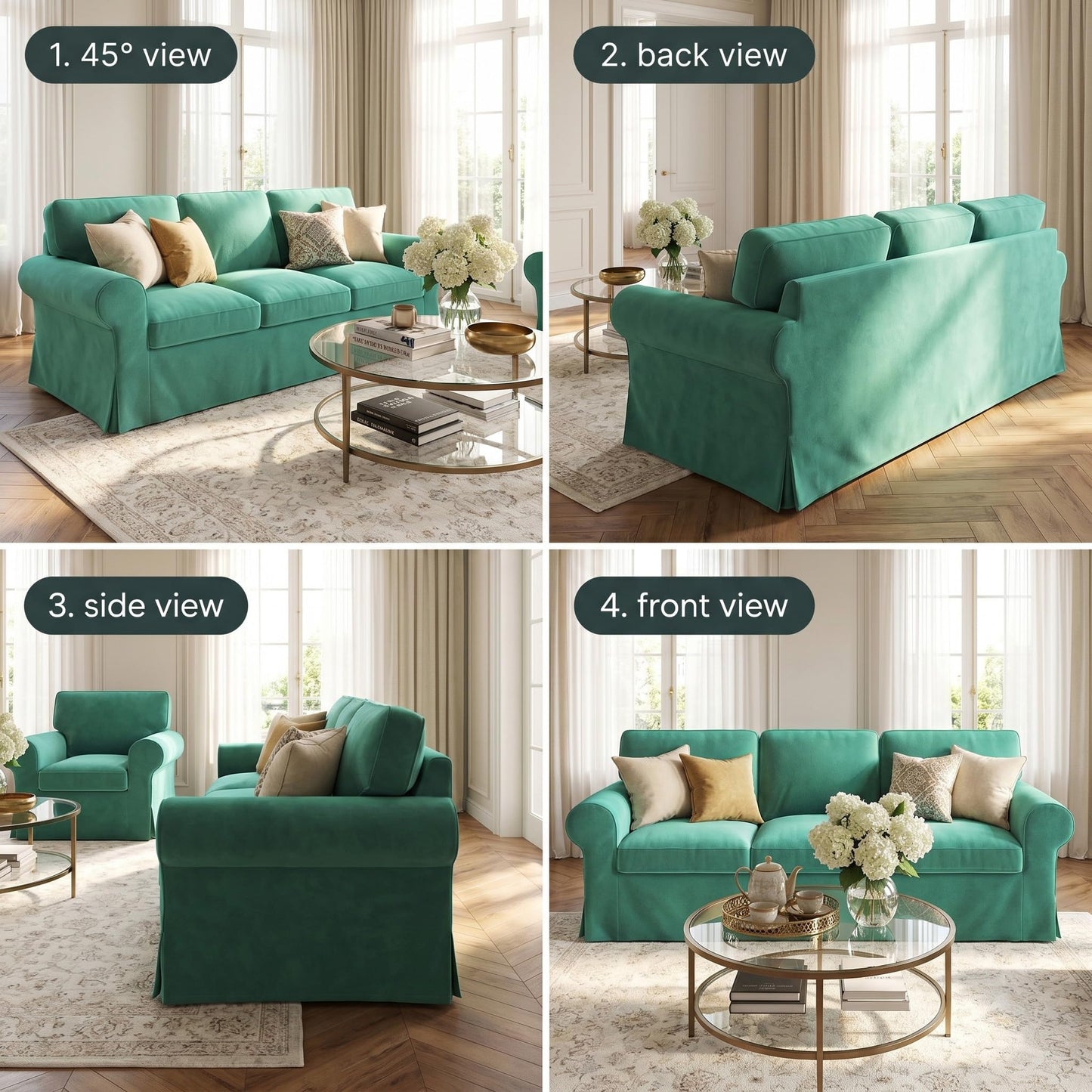 Velvet Pet-Friendly Replacement Sofa Cover Compatible for IKEA Ektorp 3 Seat Sofa Slipcovers, Couch Cover Only, 7-Piece Slipcover, Cyan, Couch Cover Not Include The Sofa Body