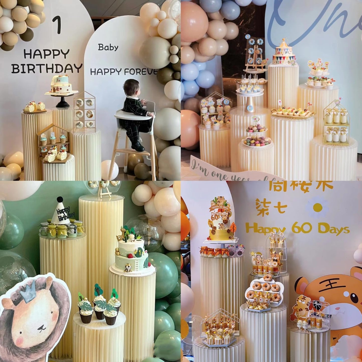 AHUAWA Cylinder Stands for Party 3Pcs Round Pedestal Stand Foldable Cardboard Columns Cylinder Tables for Parties Baby Shower Birthday Wedding Pillars Display Decoration