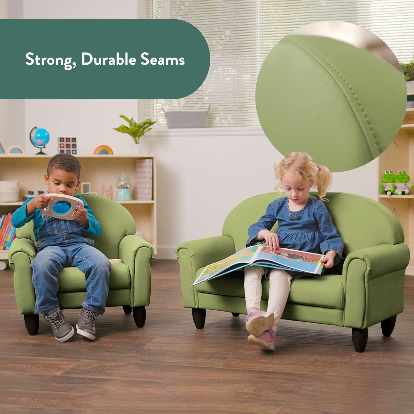 Children's Factory As We Grow Chair and Couch, Flexible Seating for Daycare or Preschool, Kids Reading Couch, Playroom Furniture, Sage