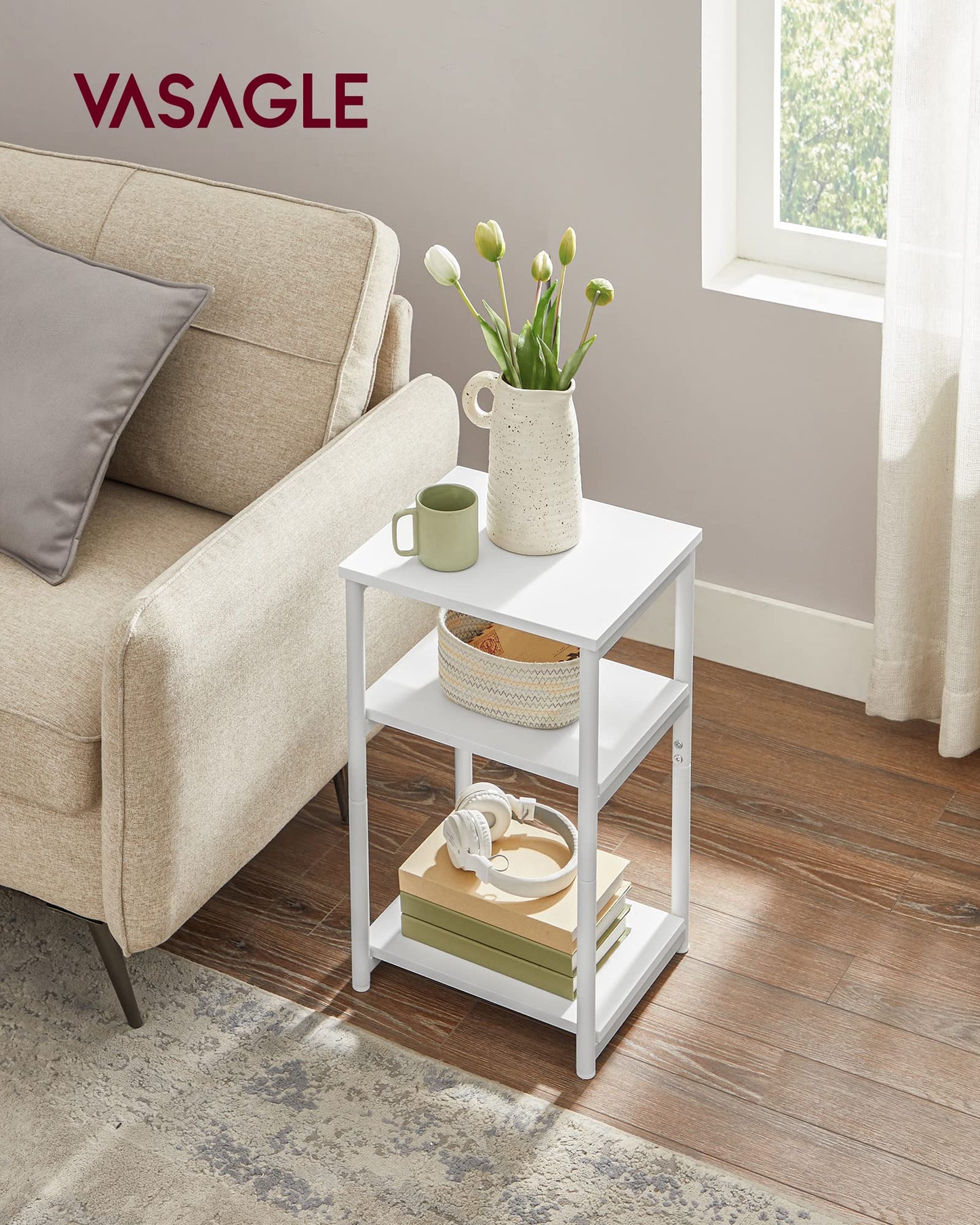 VASAGLE BARNET Collection - Side Table, Small End Table for Living Room, Modern Tall Nightstand, Bedroom, Office, Bathroom, Steel Frame, Cloud White ULET273W14