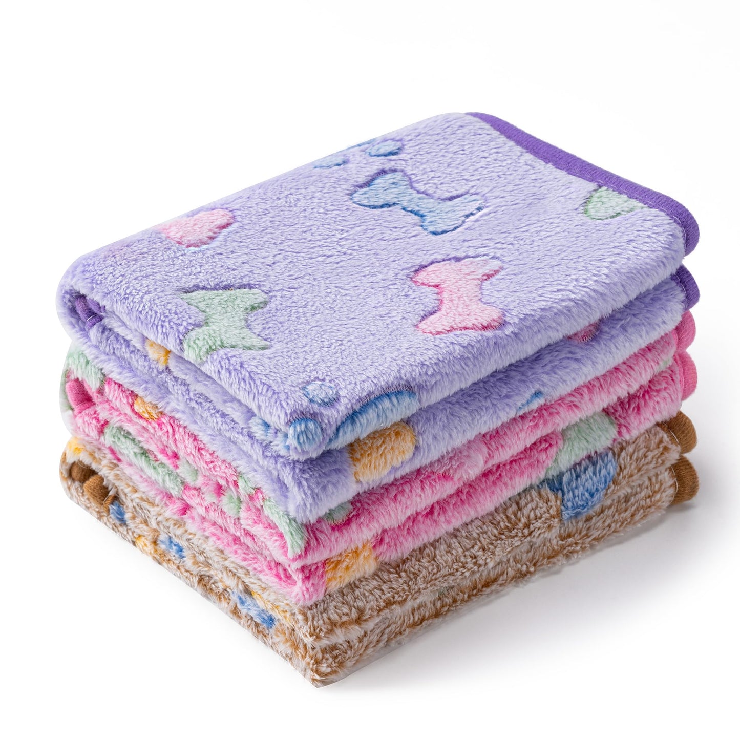 1 Pack 3 Blankets Super Soft Fluffy Premium Fleece Pet Blanket Flannel Paw Printed Throw for Dog Puppy Cat (Small 23x16'', Purple, Pink, Brown)