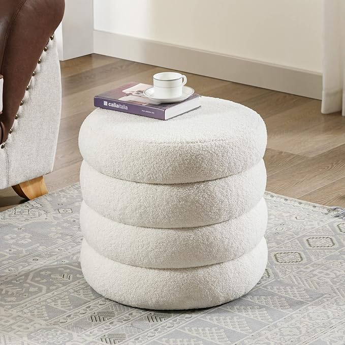 Flouki 19.5" Storage Ottoman Round, Vanity Stool