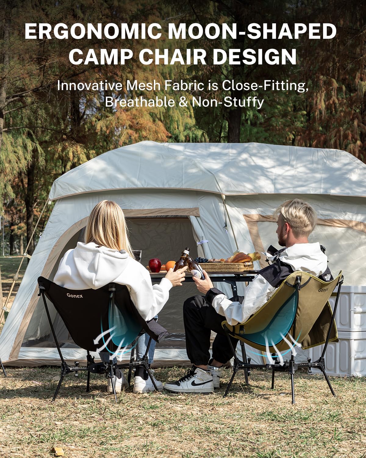 Gonex Portable Camping Chair, The 5th Gen Ultralight Compact Backpacking Foldable Lightweight Folding Chair for Outdoor Camp Hiking Beach Picnic Concert, Supports 330lbs (Black, 1 PCS)