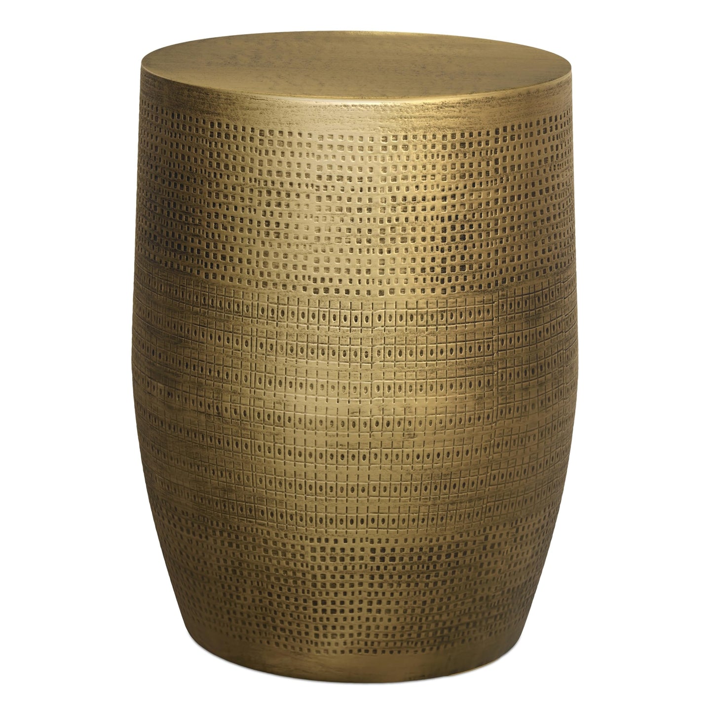 SIMPLIHOME Johnsen Metal Table - 15 inch Wide Solid Iron Round Accent Table in Antique Brass, Boho Side or End Table for Living Room, Bedroom, or Office with Etched Morse Pattern, Assembled