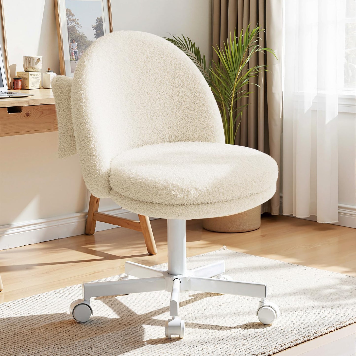 GTPLAYER Velvet Tall Office Chair with Wheels Vanity Chairs with Back, Versatile Height Use: Office to Bar Stools Small Ergonomic Comfy Armlees Computer Desk Chair with Bow Lumbar Pillow for Gift