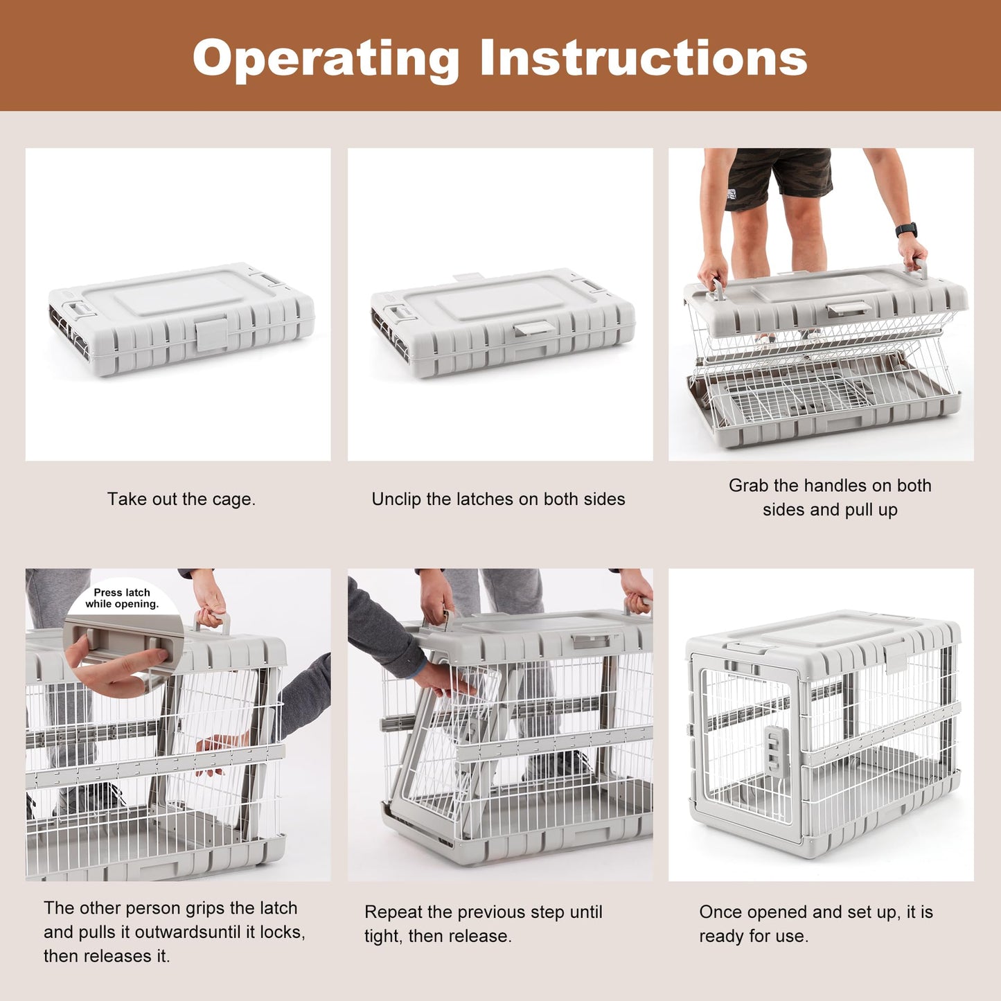 ZOMISIA Collapsible Dog Crate for Dogs - 28" L Heavy Duty Dog Kennel No Tools Required with 4 Sides Steel Foldable Cage for Dogs Indoor Furniture, Portable Carrier with 2 Smooth Wheels, Beige
