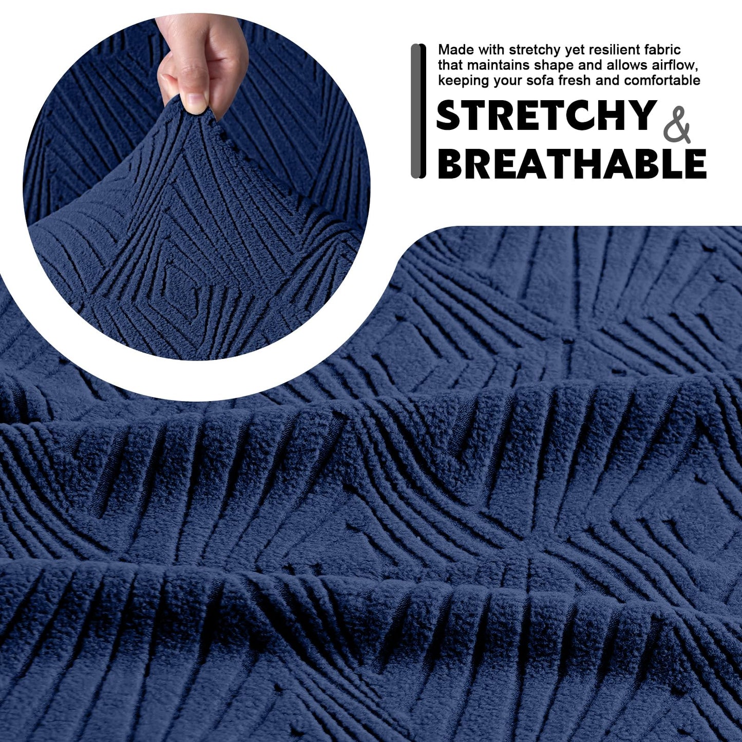 VANSOFY Couch Cushion Covers for Sectional Sofa, Stretch Jacquard Couch Seat Cushion Covers, Individual Washable Furniture Protector Sofa Slipcovers for Pet (3Pc Seater or Back Cover, Dark Blue)