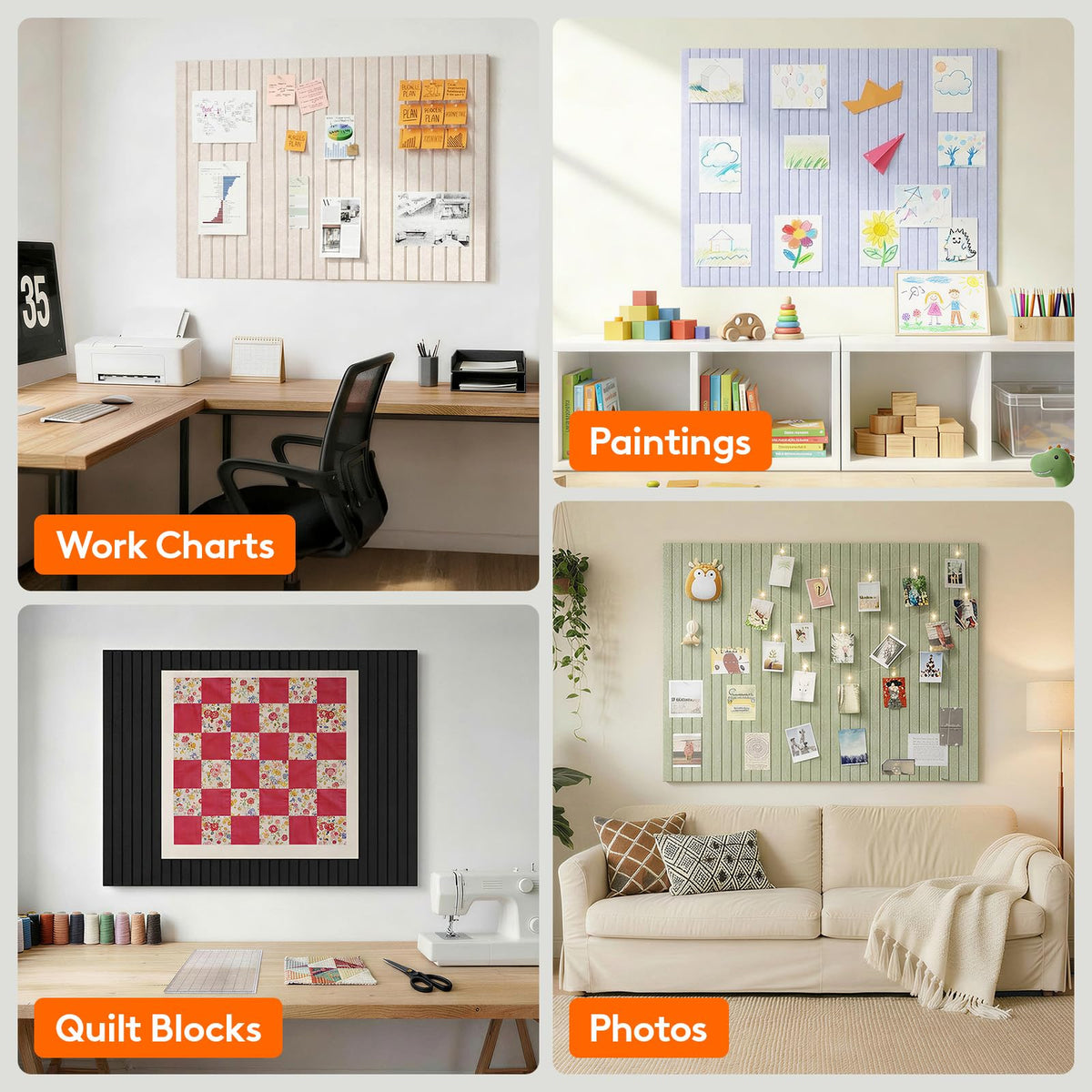 Lifewit Felt Slatted Bulletin Board, 12 Pack Self-Adhesive Panel, 48"x 36" Total Size, Cork Board Alternative, Pin Message Board with 30 Pushpins for Room and Office Decor, Home, Dorm, Gray