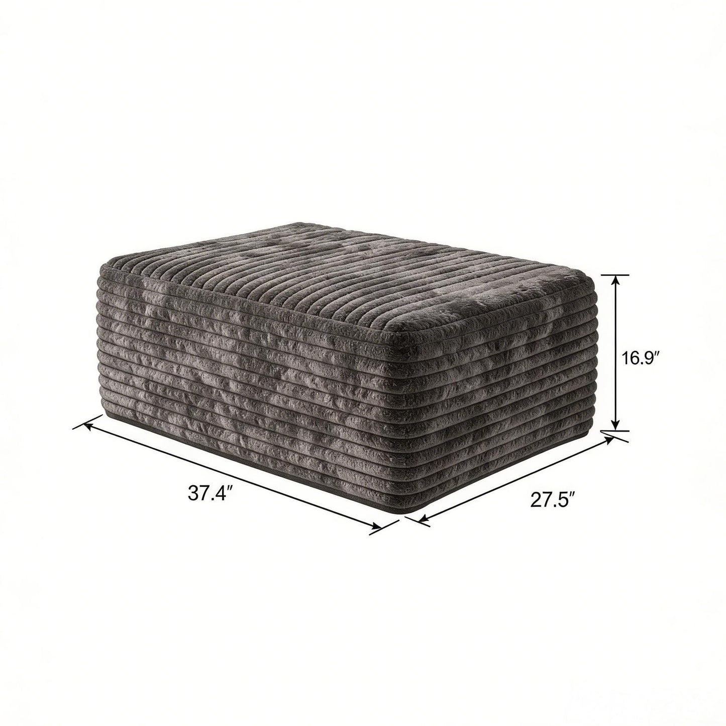 37.4" Charcoal Plush Corduroy Ottoman, Upholstered Cloud Ottoman for Boneless Couch in a Box, Modular Sectional Couches for Living Room Bedroom, Compressed Memory Foam, No Assembly Require, Dark Grey