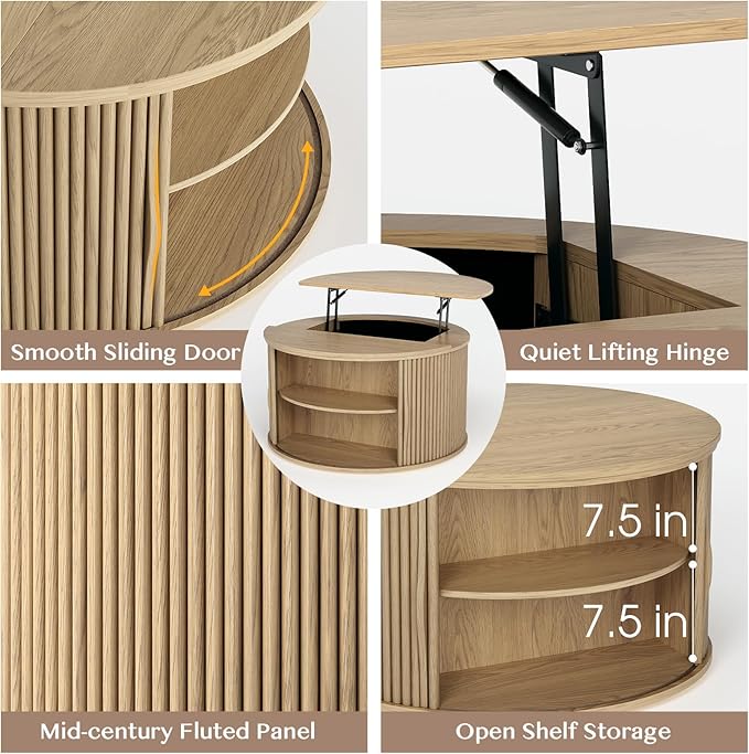 JOINICE 31.5" Round Lift Top Coffee Table