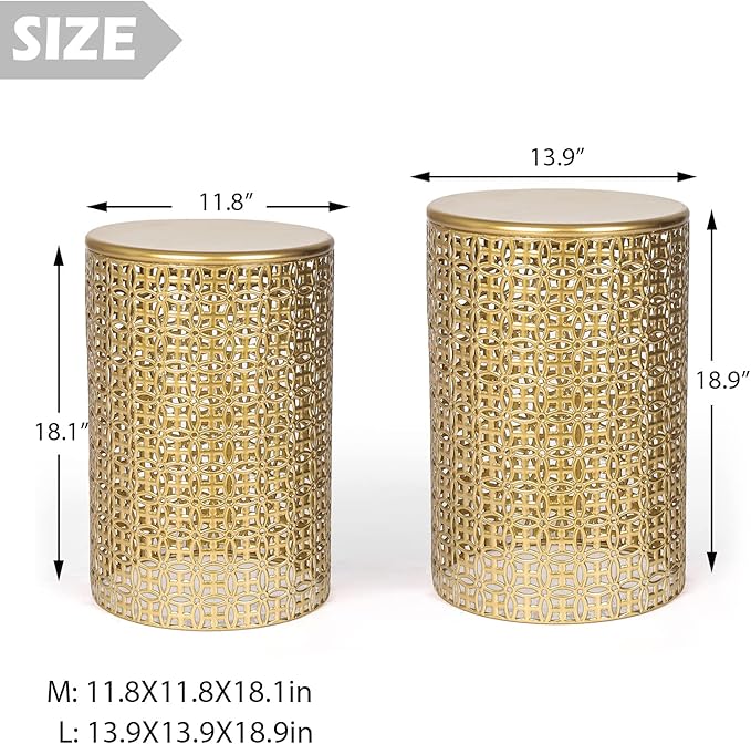 Homebeez Modern Nesting Tables Set of 2, Round Metal End Table, Accent Side