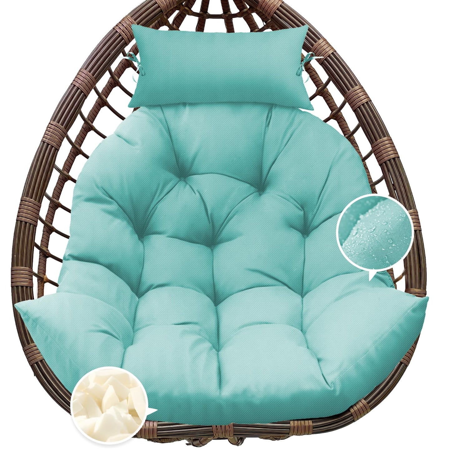 Tycdiose Outdoor Hanging Egg Chair Cushion Replacement, Thicken Egg Chair Cushion Waterproof Basket Eggs Chairs Cushion with Headrest Pillow, U-Shaped Cushions for Hanging Eggs Chairs Swing (Teal)