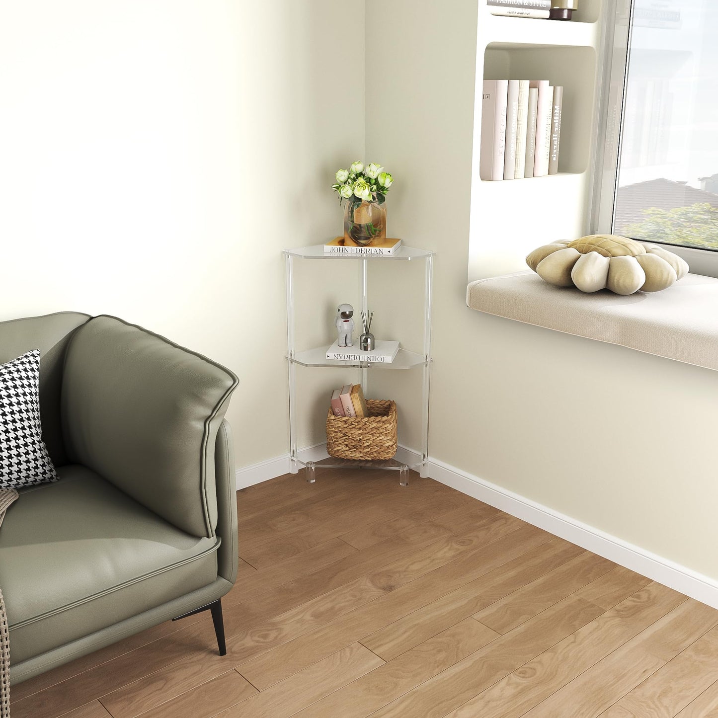Eglaf Acrylic Corner Side Table, 3 Tier Triangle End Table Side Table