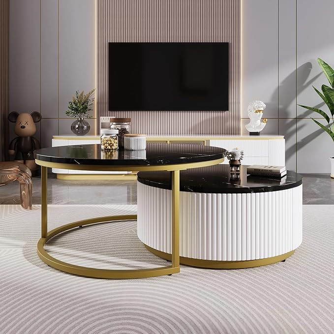 27.6" Modern Round Nesting Coffee Table Fluted
