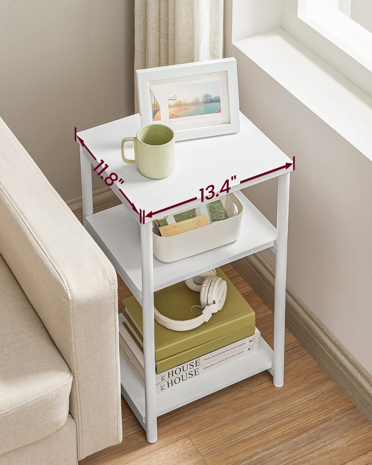 VASAGLE BARNET Collection - Side Table, Small End Table for Living Room, Modern Tall Nightstand, Bedroom, Office, Bathroom, Steel Frame, Cloud White ULET273W14