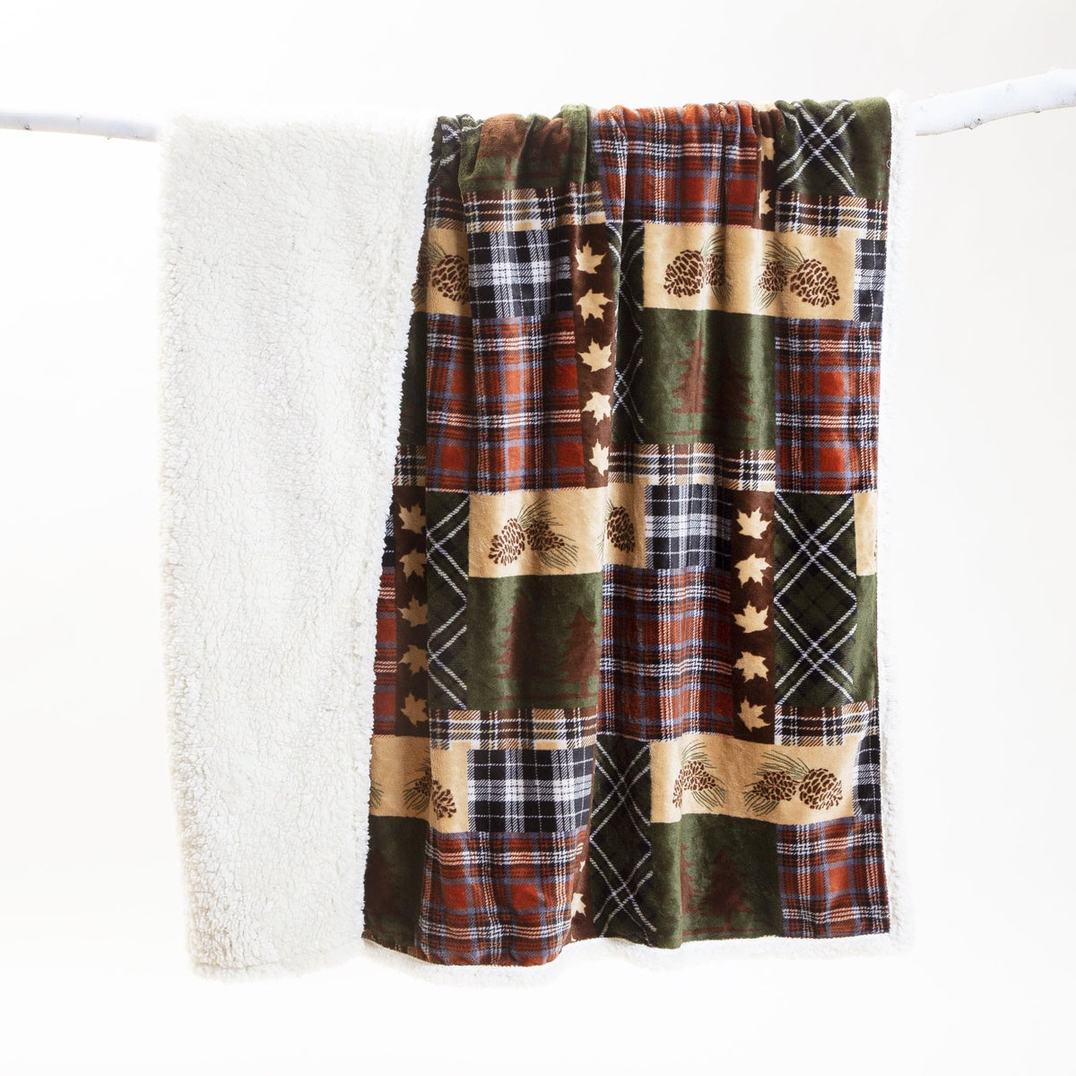 Carstens, Inc. Ultra Premium Super Soft Plush Sherpa Fleece Oversized Throw Blanket 54" x 68", Tree Plaid