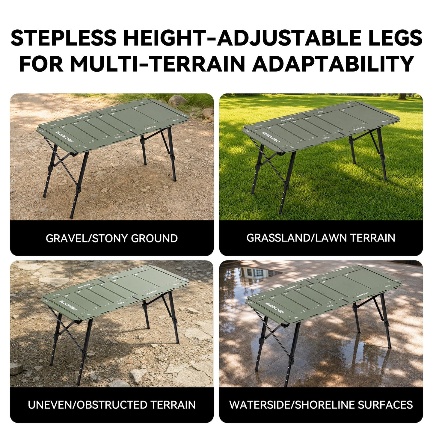 BLACKDOG IGT Camping Table, Folding Portable Camp Table, Adjustable Height Aluminum Portable Table with Carry Bag for Outdoor, Pictic, Patio and Backyard 48.8" L x 22.8" W, Jungle Green