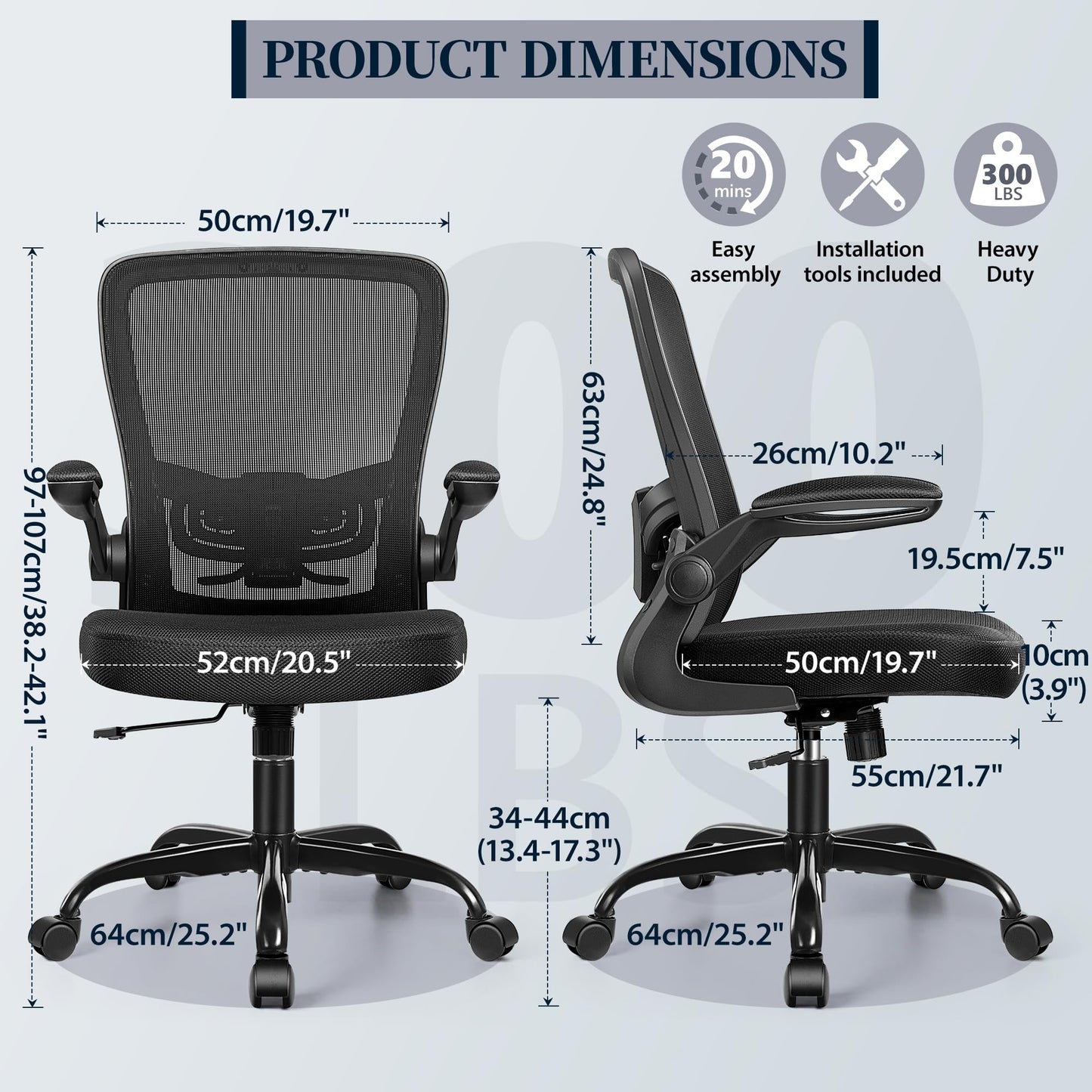 FelixKing Office Chair - Ergonomic Desk Chair with Adjustable Height, 360° Swivel, Flip-up Armrests, Flexible Tilt, Comfy Breathable Cushion and Fabric, Lumbar Support, for Home Conference Room Office