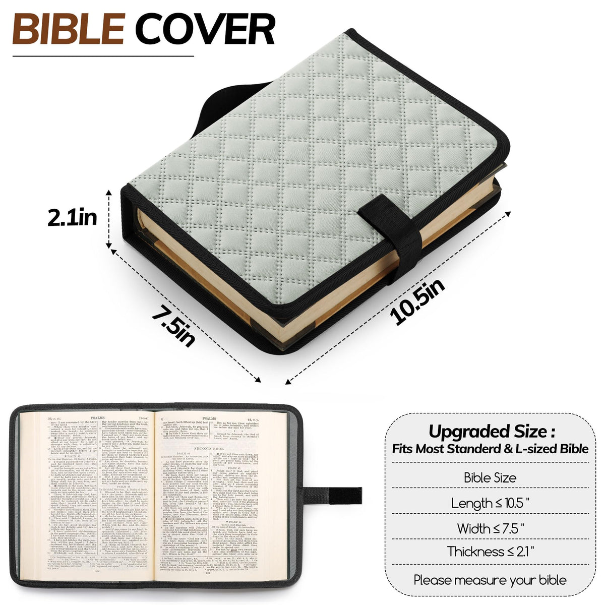 Derxizi Large Bible Bag with Bible Cover Case for Women, Quilted Church Tote Bags for Bible Study Supplies, Christian Gifts for Women (Gray)